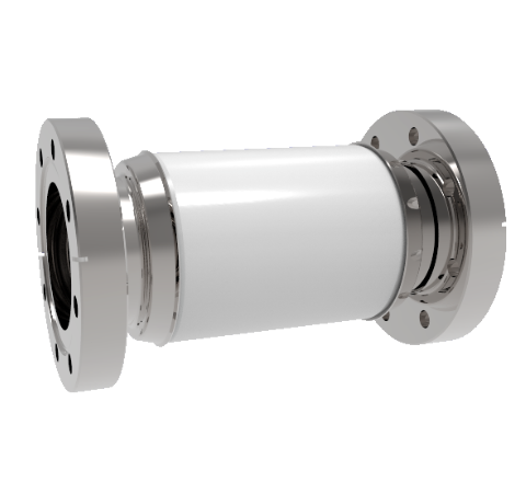 60kV Ceramic Vacuum Break, Electrical Isolator, 2.5 Inch Insulator ID Cryogenic Rated -269°C to 450°C Break on CF4.50 Conflat Flanges