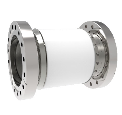60kV Ceramic Vacuum Break, Electrical Isolator, 4.0 Inch Insulator ID Cryogenic Rated -269°C to 450°C Break on CF6.00 Conflat Flanges