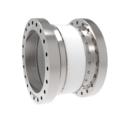 30kV Ceramic Vacuum Break, Electrical Isolator 6.0 Inch Insulator ID Cryogenic Rated -269°C to 450°C Break on CF8.0 Rotatable Conflat